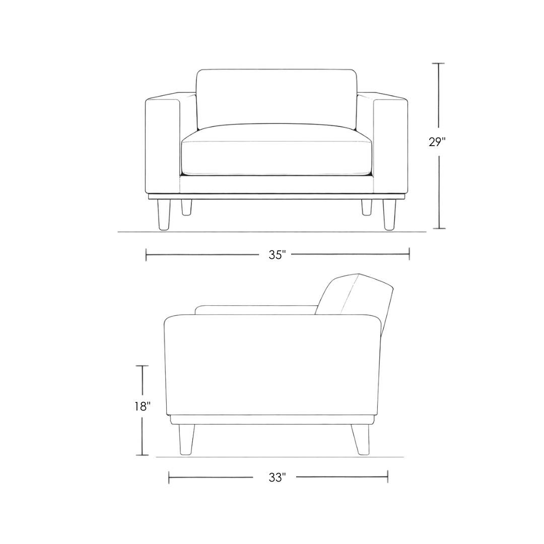 Irene upholstered fabric single seater dimension image