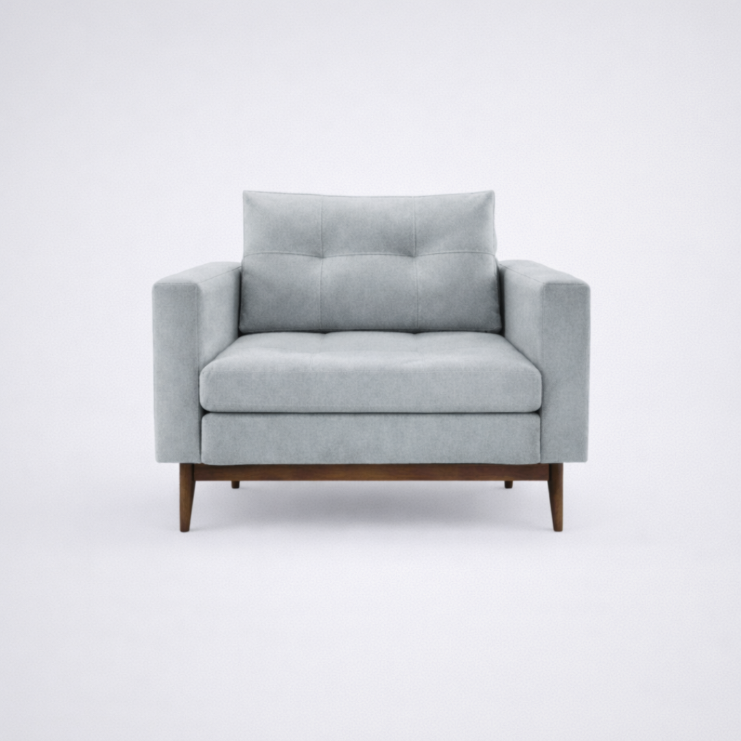 Aalto mid century modern 1 seater lounge sofa with quilted tufted back and solid wood base