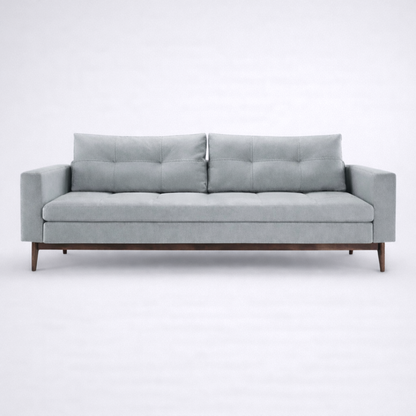 Aalto mid century modern tufted fabric sofa with solid teakwood base by Bluedot Design