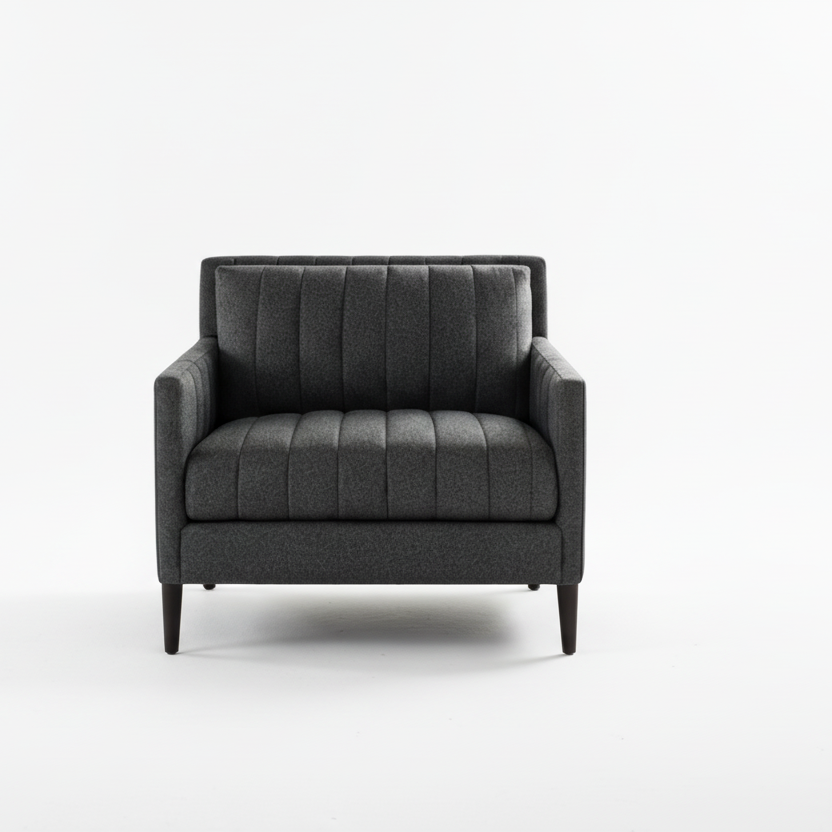Alexis contemporary channel-tufted single seater sofa by Bluedot Design - front view