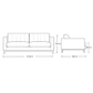 Noma modern minimalist fabric three seater sofa with solid teakwood base and clean linear form for contemporary living rooms dimensions