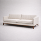 Noma modern minimalist fabric sofa with solid teakwood base and clean linear form for contemporary living rooms isometric view