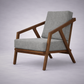 Paula S single seater modern teakwood frame sofa with upholstered cushions – iso view
