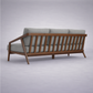 Paula S 3 seater modern teakwood frame sofa with upholstered cushions – back view