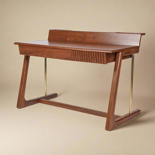 Wooden desk with a white background