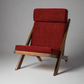 James teakwood lounge chair handcrafted by Bluedot Design – angle view - red upholstery