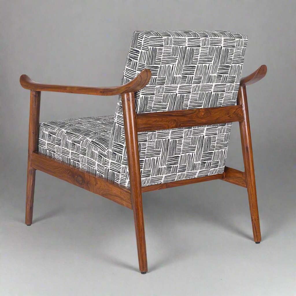 Juno wooden lounge chair handcrafted in teakwood by Bluedot Design – back angle view