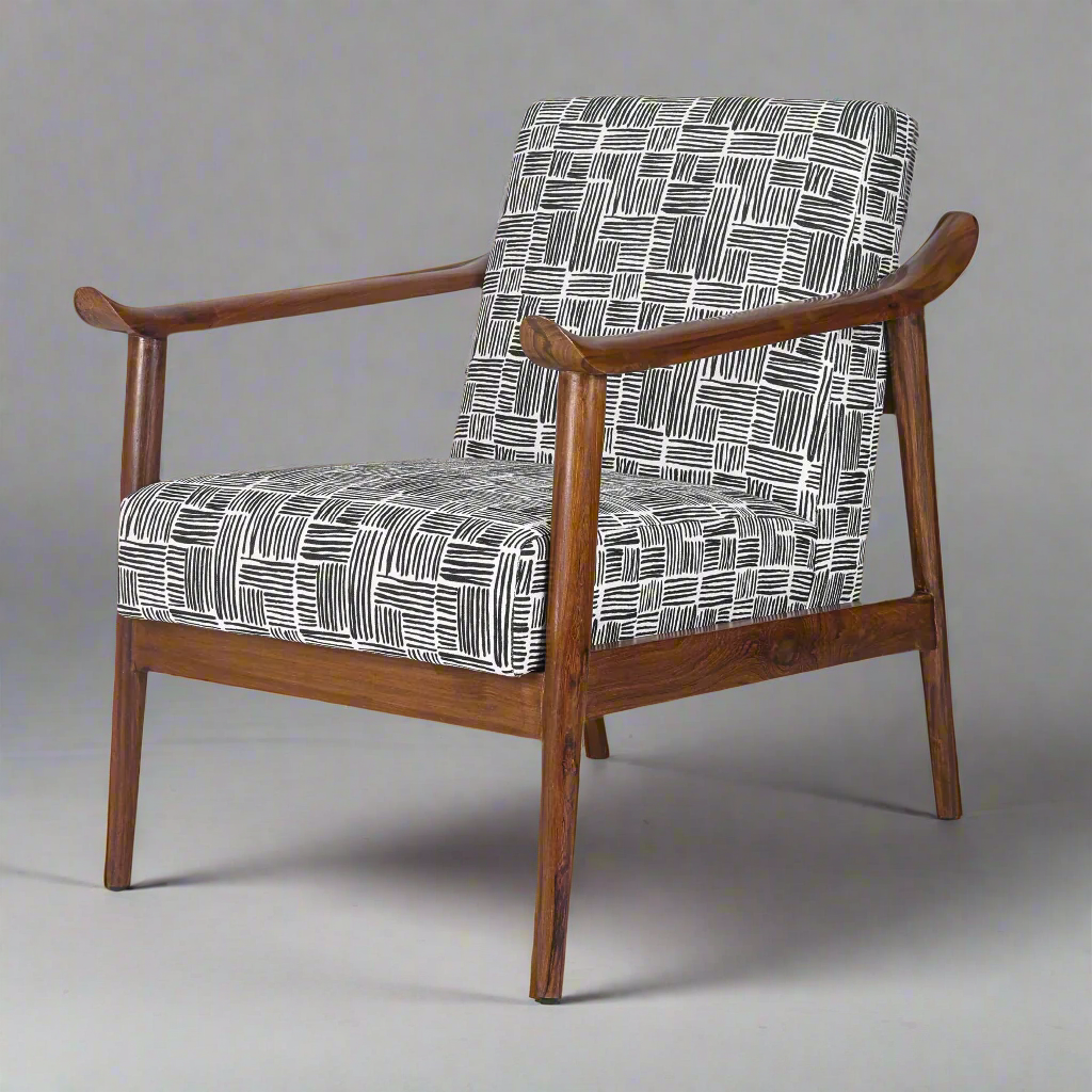 Juno wooden lounge chair handcrafted in teakwood by Bluedot Design – angle view