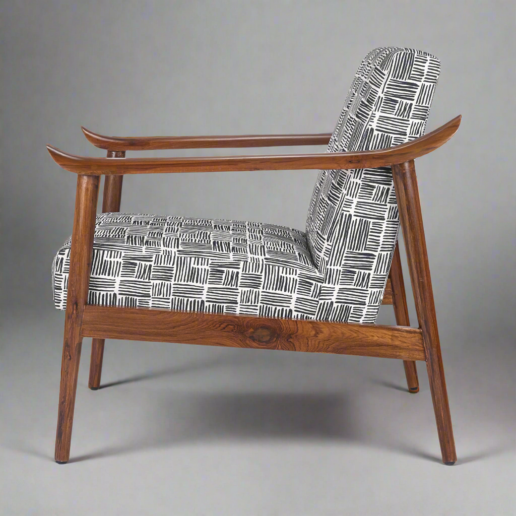 Juno wooden lounge chair handcrafted in teakwood by Bluedot Design –side view