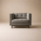 Murray mid-century modern tufted single seater sofa with upholstered seat and solid wood base – front view