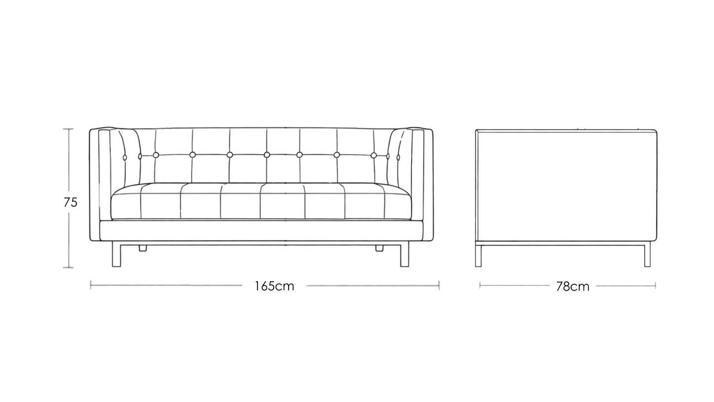 Murray mid-century modern tufted two seater sofa with upholstered seat and solid wood base – dimensions