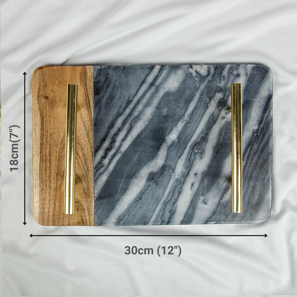 Ashet - Grey Marble Platter/ Tray With Gold Handle