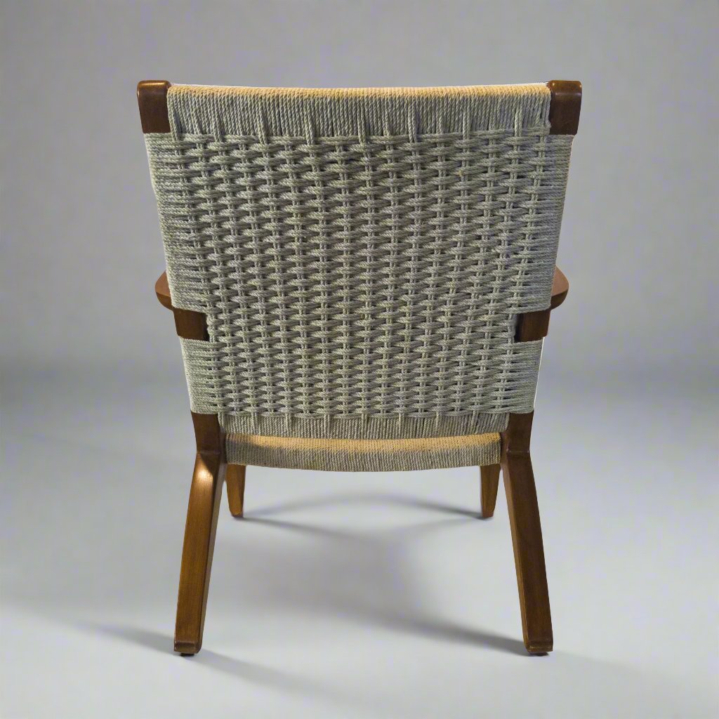 Cassia rope weave teakwood lounge chair handcrafted in solid wood by Bluedot Design – back view
