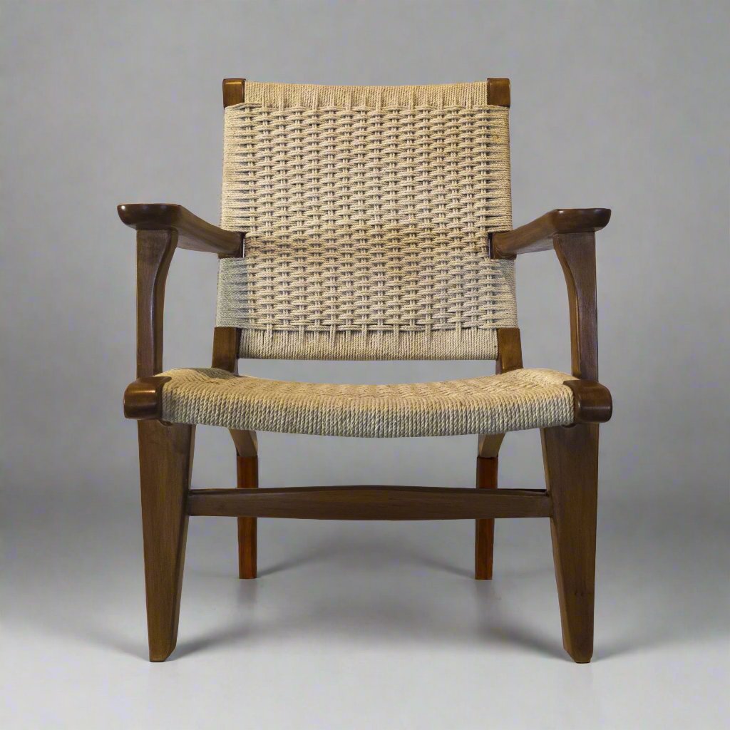 Cassia rope weave teakwood lounge chair handcrafted in solid wood by Bluedot Design – front view